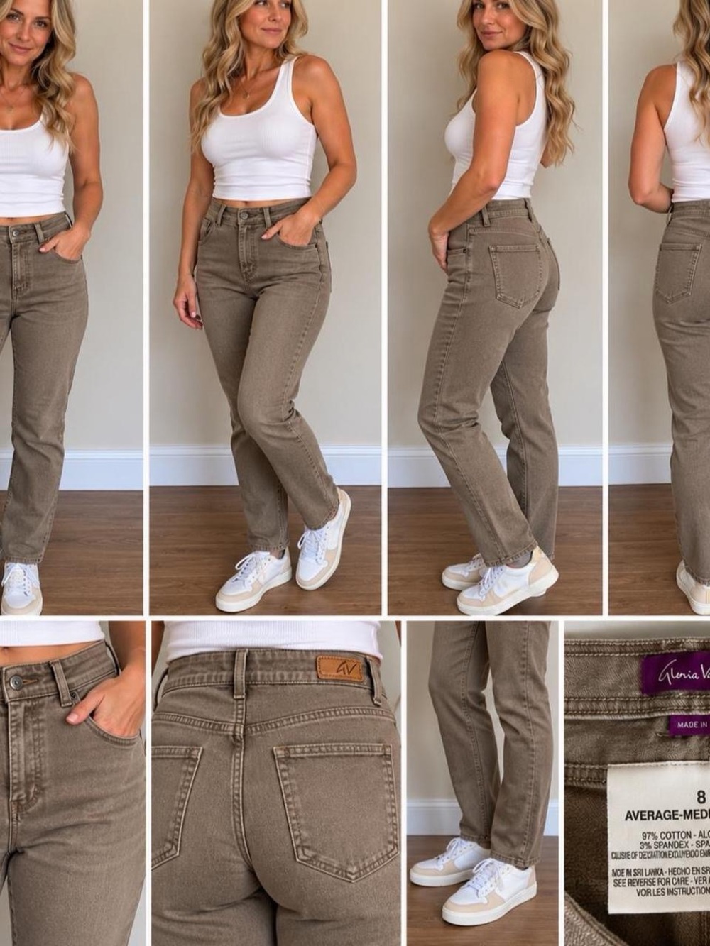 Gloria Vanderbilt Taupe Skinny Jeans Size 8 Stretch Cotton Blend